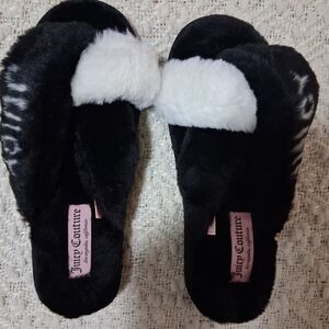 Juicy Couture Black & White Faux Fur Criss-Cross Slides - Size 10 In Womens